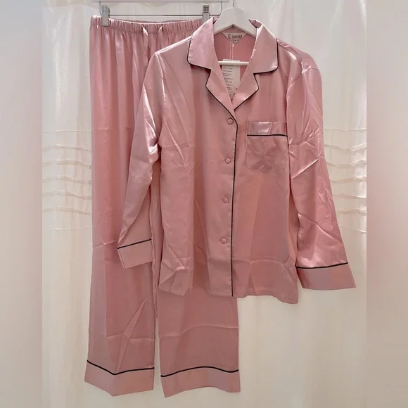 LONXU Medium pink silk pajama set **LUXURIOUS WASHABLE SILK NWT** - Picture 2 of 13
